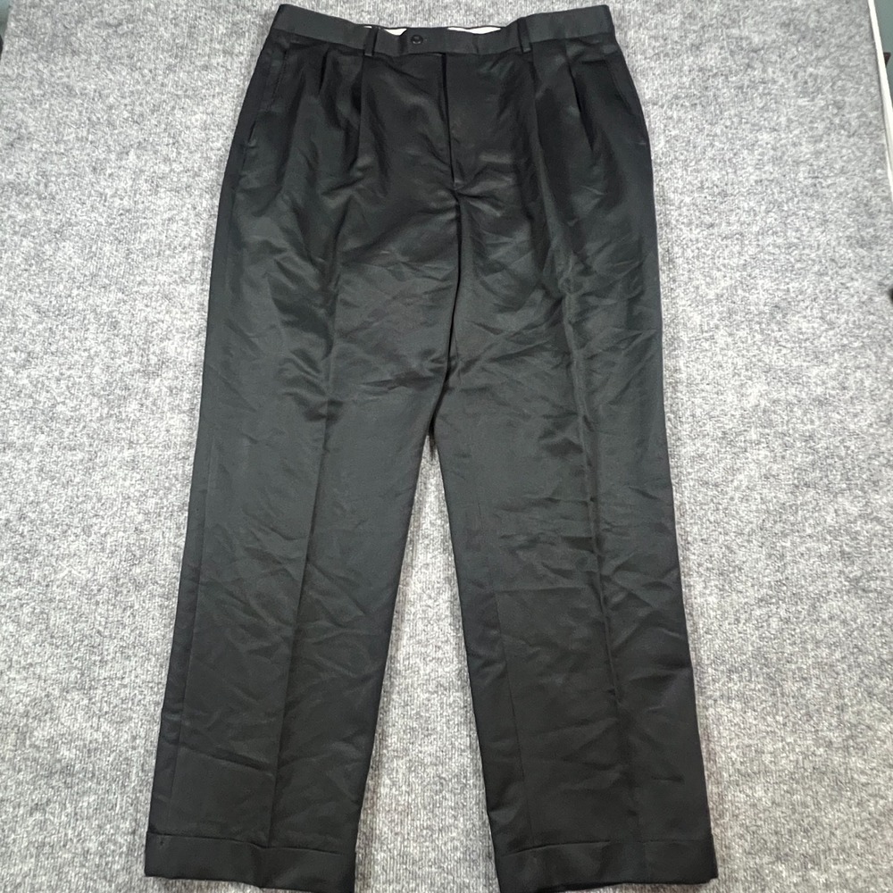 Louis Raphael Dress Pants Mens 38x32 Black Tailored Pleated Formal Straight Leg